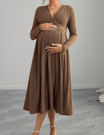 Rochie medie SHEIN Maternity, maro