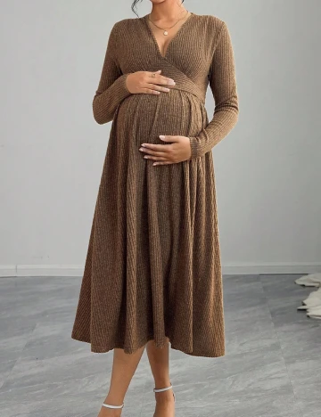 Rochie medie SHEIN Maternity, maro