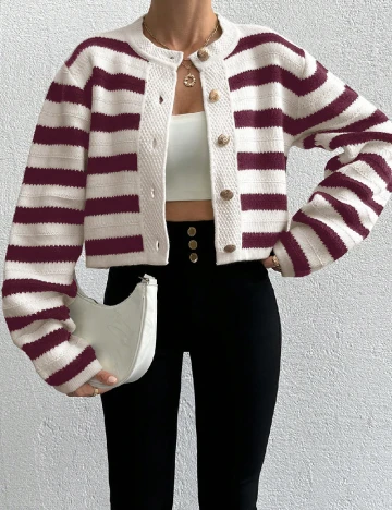 Cardigan SHEIN, alb/visiniu