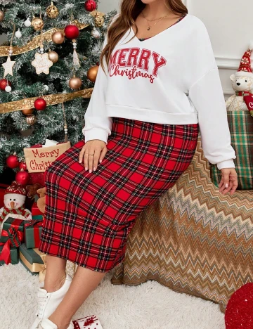 Compleu SHEIN CURVE, alb/rosu