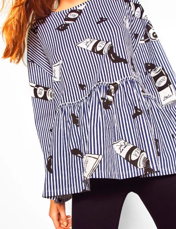 Bluza Oversize Zara, alb/bleumarin