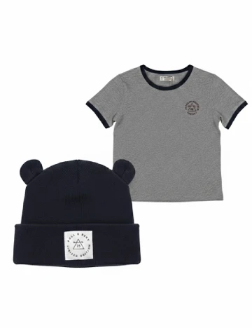 Set caciula si tricou Pull&Bear, gri/albastru