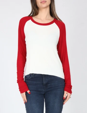 Bluza Pull&Bear, alb/rosu