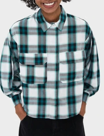 Camasa Bershka, verde/alb