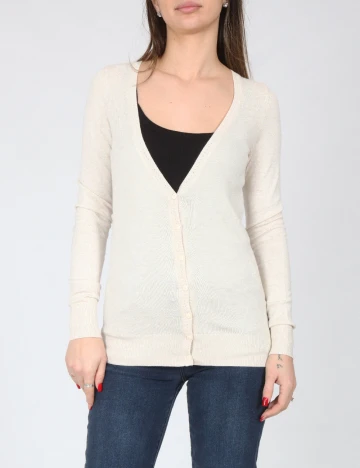 Cardigan Bershka, ecru/negru
