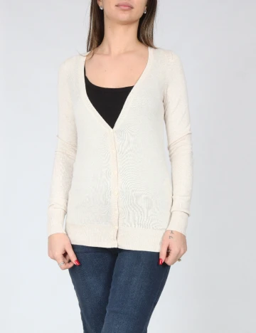 Cardigan Bershka, ecru/negru