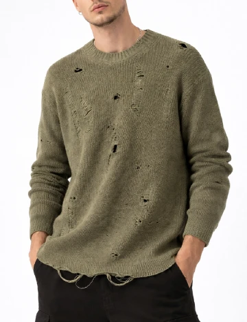 Pulover Oversize Bershka, verde