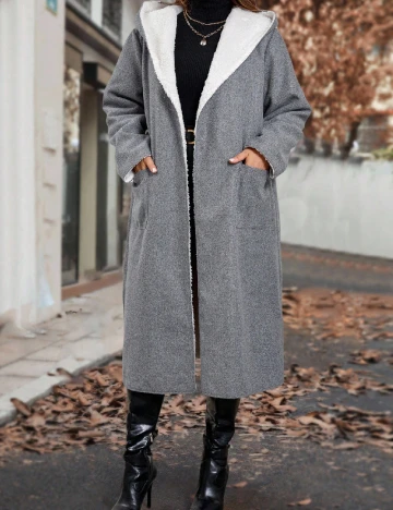 Palton reversibil SHEIN CURVE, alb/gri