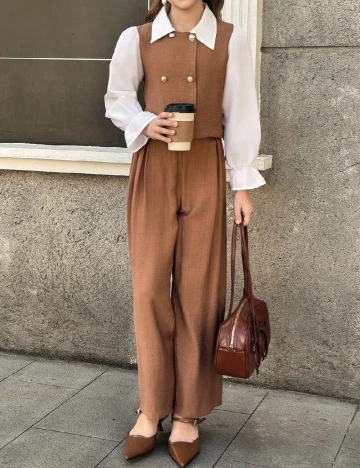 Compleu Shein Kids, maro/alb