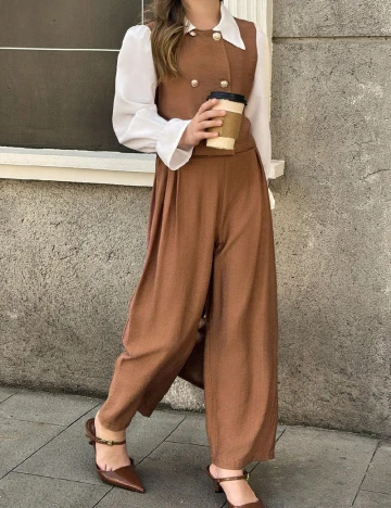 Compleu Shein Kids, maro/alb