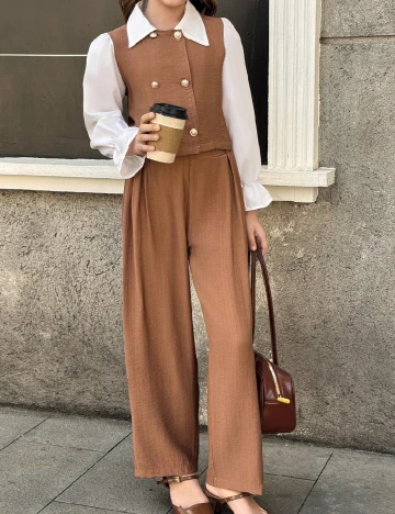 Compleu Shein Kids, maro/alb