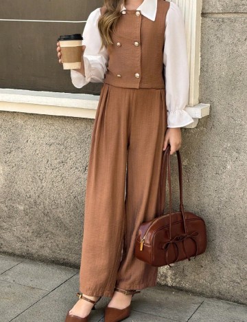 Compleu Shein Kids, maro/alb