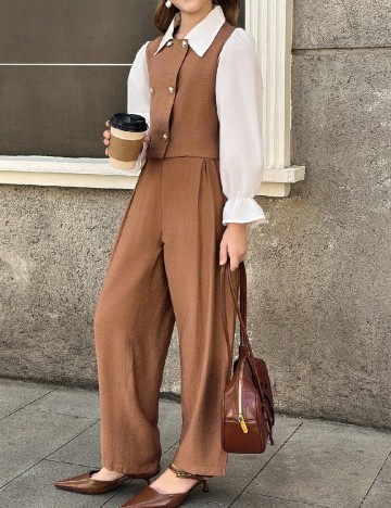 Compleu Shein Kids, maro/alb