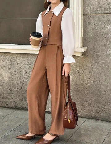 Compleu Shein Kids, maro/alb