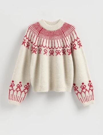Pulover Reserved, ecru/rosu