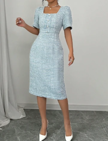 Rochie medie SHEIN, albastru/alb