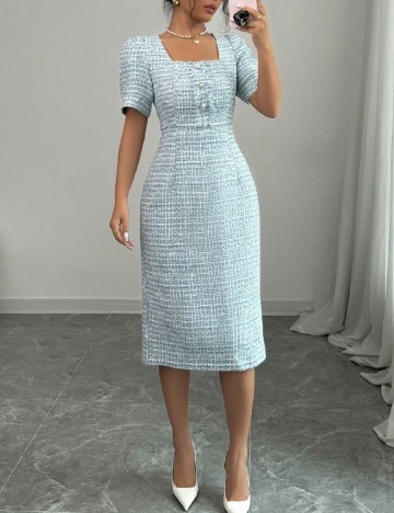 Rochie medie SHEIN, albastru/alb