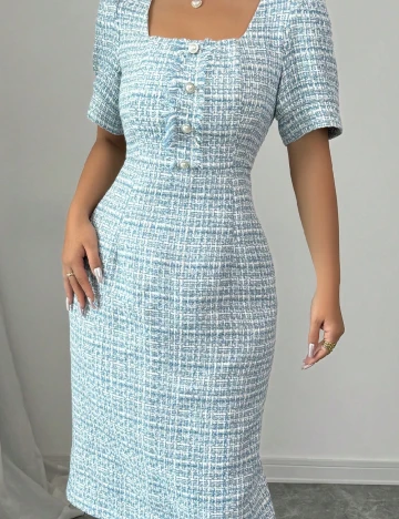 Rochie medie SHEIN, albastru/alb