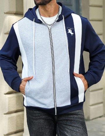 Hanorac SHEIN Plus Size Men, albastru/gri