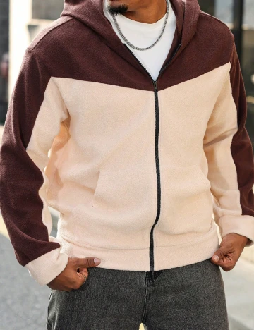 Hanorac SHEIN Plus Size Men, maro/crem