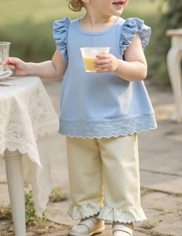 Compleu Shein Kids, albastru/ecru