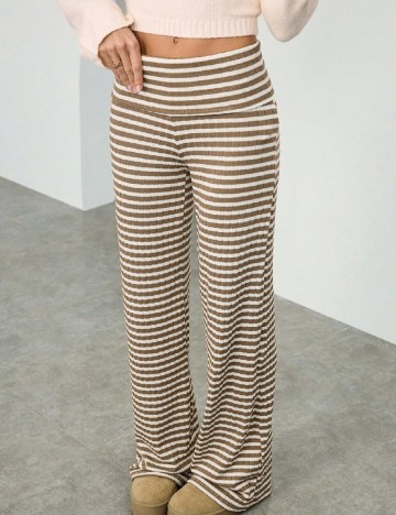 Pantaloni SHEIN, crem/maro