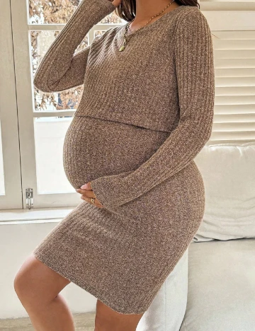 Rochie scurta SHEIN Maternity, maro