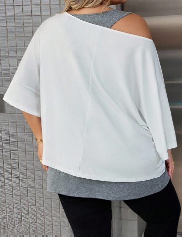 Set tricou si maiou SHEIN CURVE, alb/gri