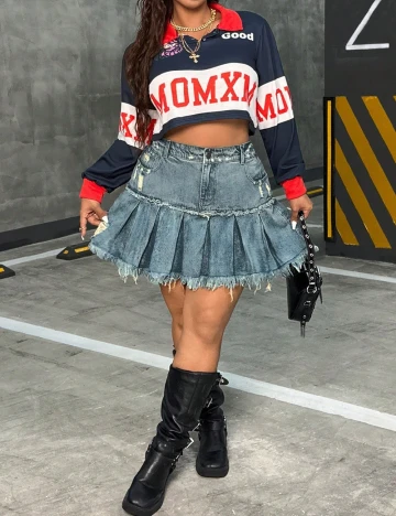 Fusta SHEIN CURVE, albastru