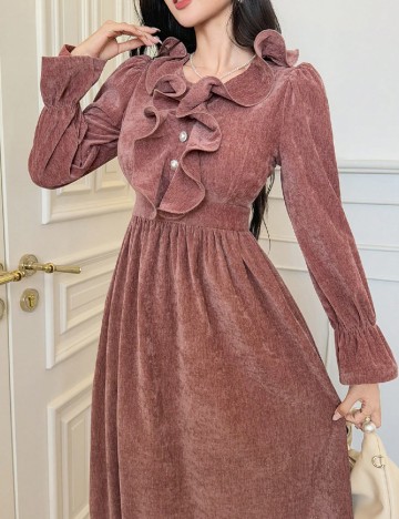 Rochie medie Dazy, roz pudra inchis