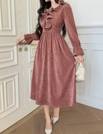 Rochie medie Dazy, roz pudra inchis