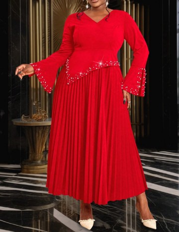 Rochie lunga Aomei Plus Size, rosu