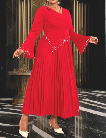 Rochie lunga Aomei Plus Size, rosu