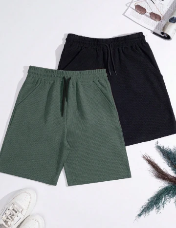 Set Pantaloni scurti 2 perechi SHEIN, negru/verde