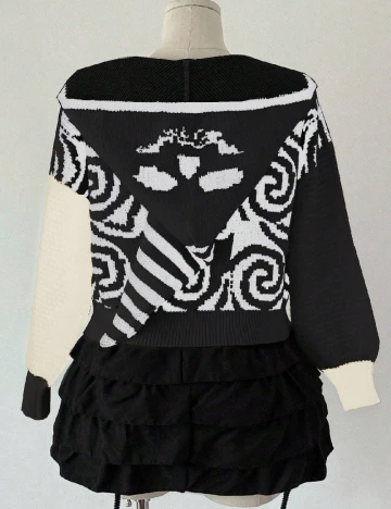 Cardigan SHEIN CURVE, alb/negru