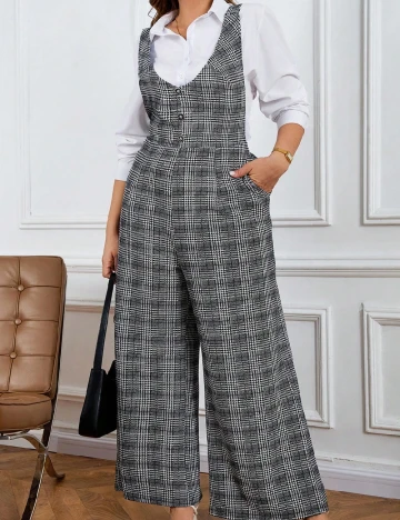 Salopeta SHEIN CURVE, alb/negru