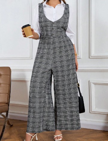 Salopeta SHEIN CURVE, alb/negru