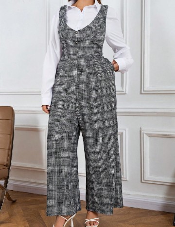 Salopeta SHEIN CURVE, alb/negru