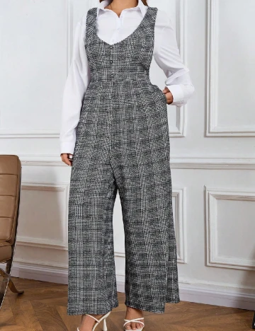 Salopeta SHEIN CURVE, alb/negru