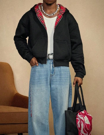 Jacheta reversibila SHEIN, negru/rosu