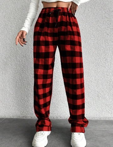 Pantaloni SHEIN, rosu/negru