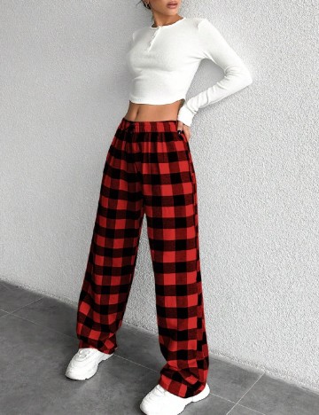 Pantaloni SHEIN, rosu/negru