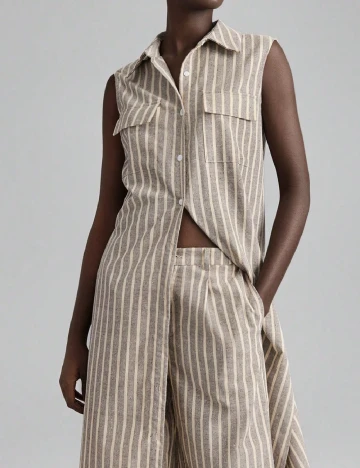 Camasa SHEIN, maro/alb