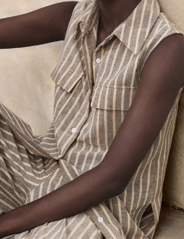 Camasa SHEIN, maro/alb