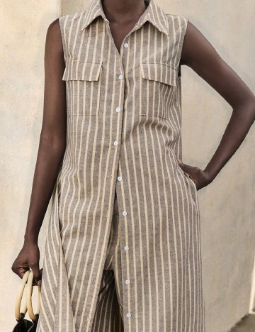 Camasa SHEIN, maro/alb