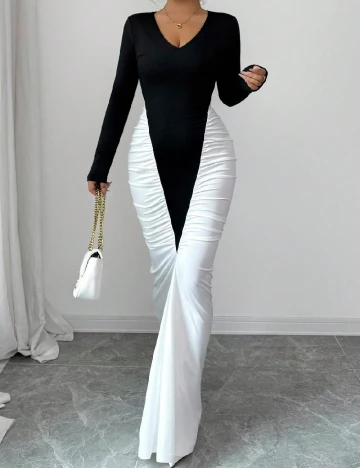 Rochie lunga SHEIN, negru/alb