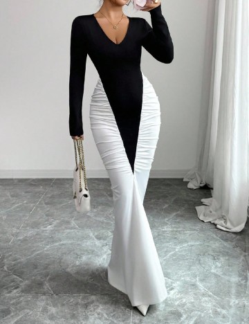 Rochie lunga SHEIN, negru/alb