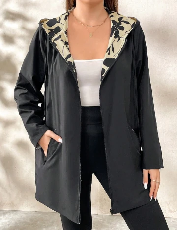 Jacheta reversibila SHEIN CURVE, negru/crem