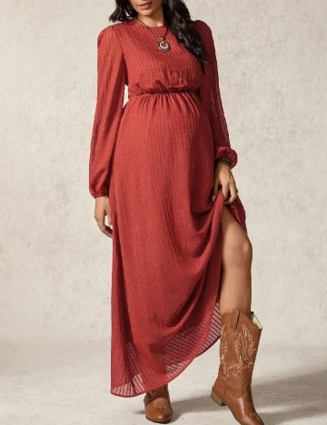 Rochie lunga SHEIN Maternity, caramiziu