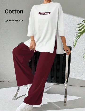 Compleu SHEIN, alb/visiniu